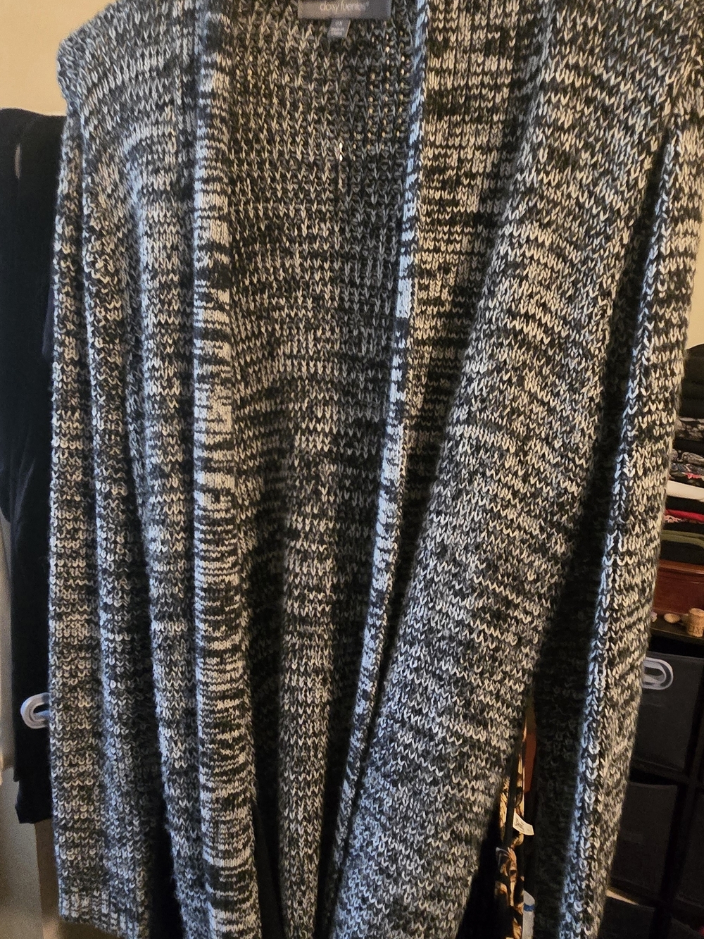 Daisy Fuentes Black & White Marled Open-Front Cardigan